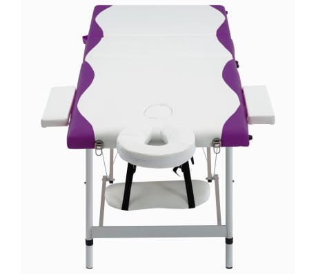 vidaXL Table de massage pliable 3 zones Aluminium Blanc et violet