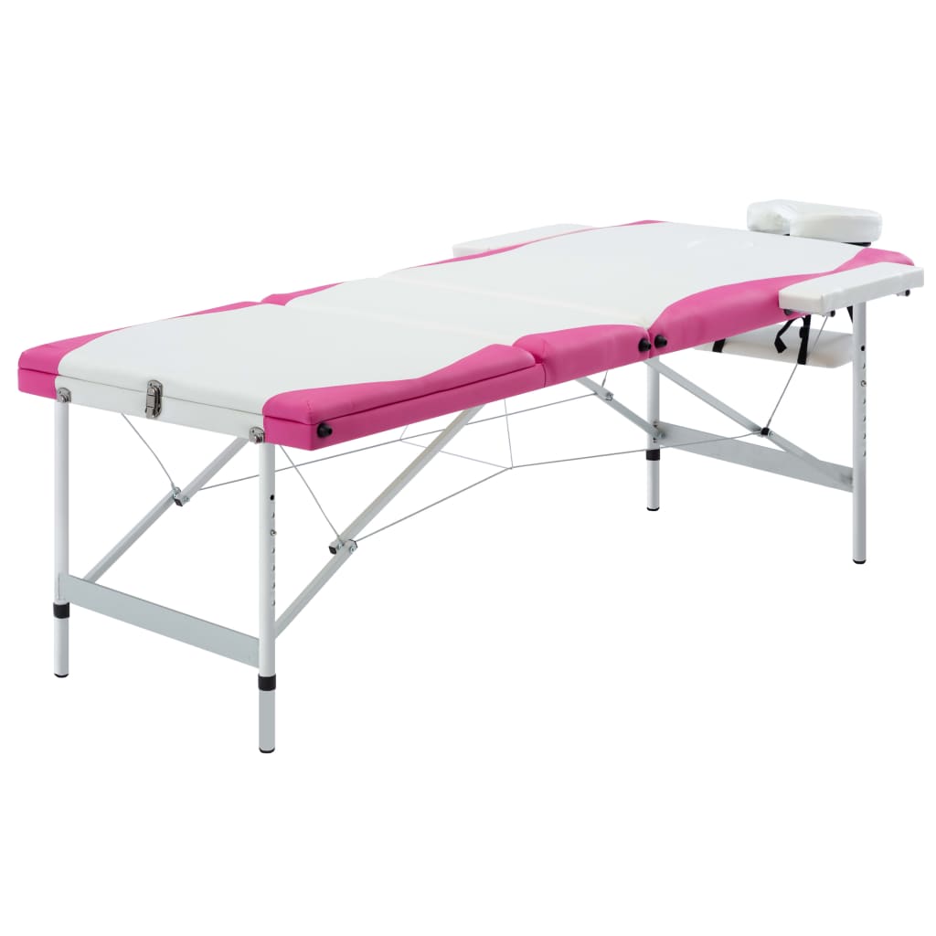 vidaXL Masă pliabilă de masaj, 3 zone, alb și roz, aluminiu vidaXL