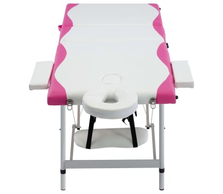 vidaXL Massagetafel inklapbaar 3 zones aluminium wit en roze