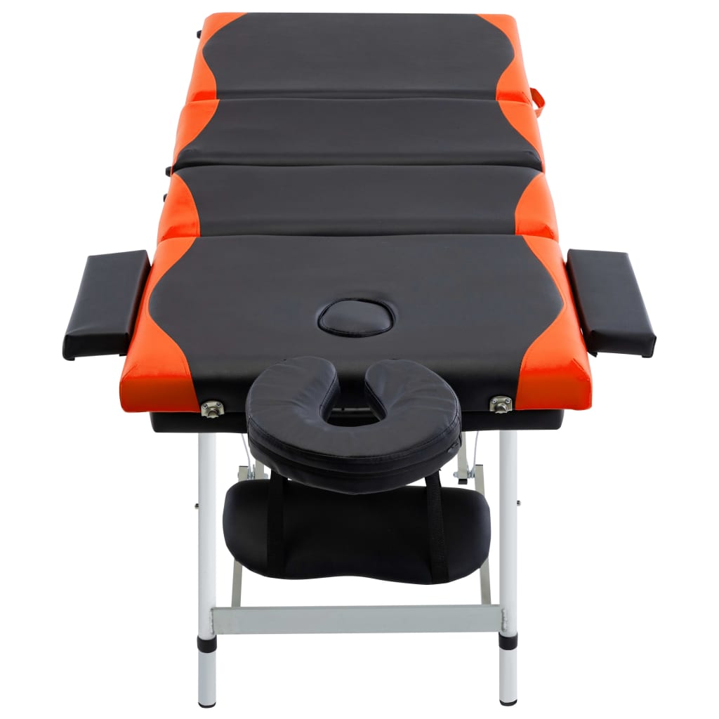 vidaXL Table de massage pliable 4 zones Aluminium Noir et orange