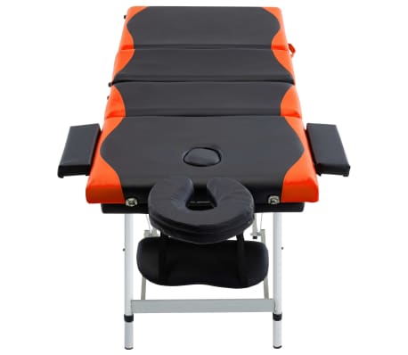 vidaXL Lettino da Massaggio a 4 Sezioni in Alluminio Nero e Arancione