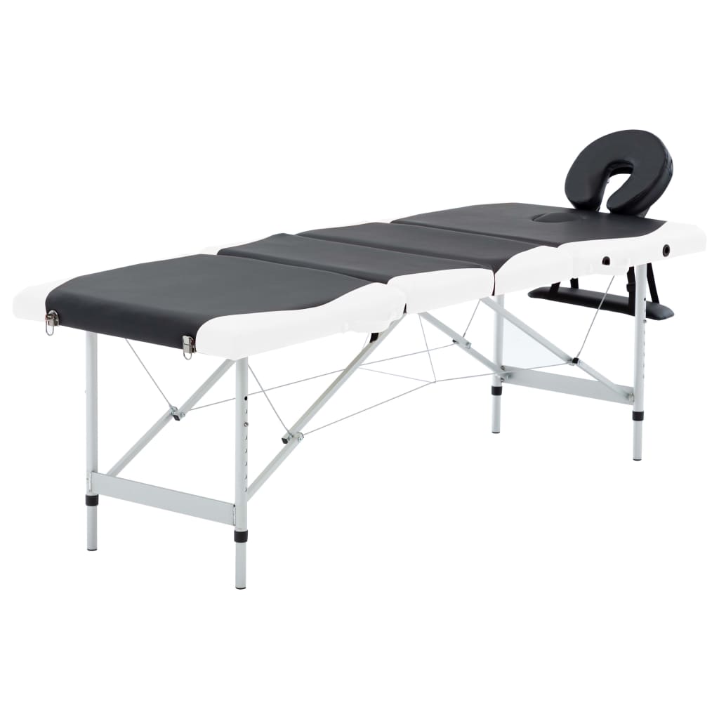 5: vidaXL sammenfoldeligt massagebord aluminiumsstel 4 zoner sort og hvid