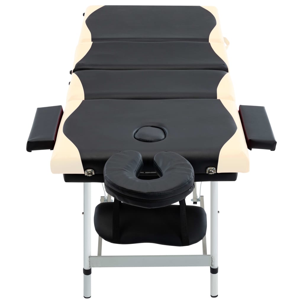 vidaXL 4-conska zložljiva masažna miza aluminij črne in bež barve