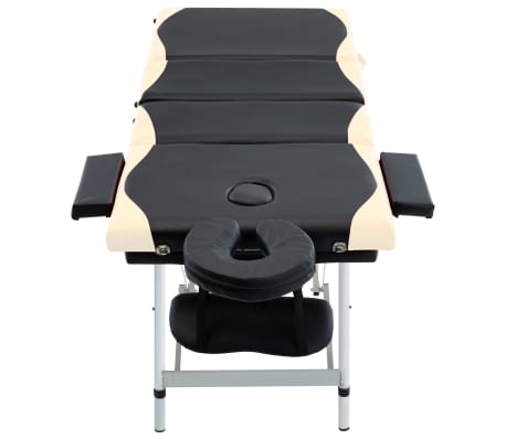 vidaXL Mesa de massagem dobrável 4 zonas alumínio preto e bege