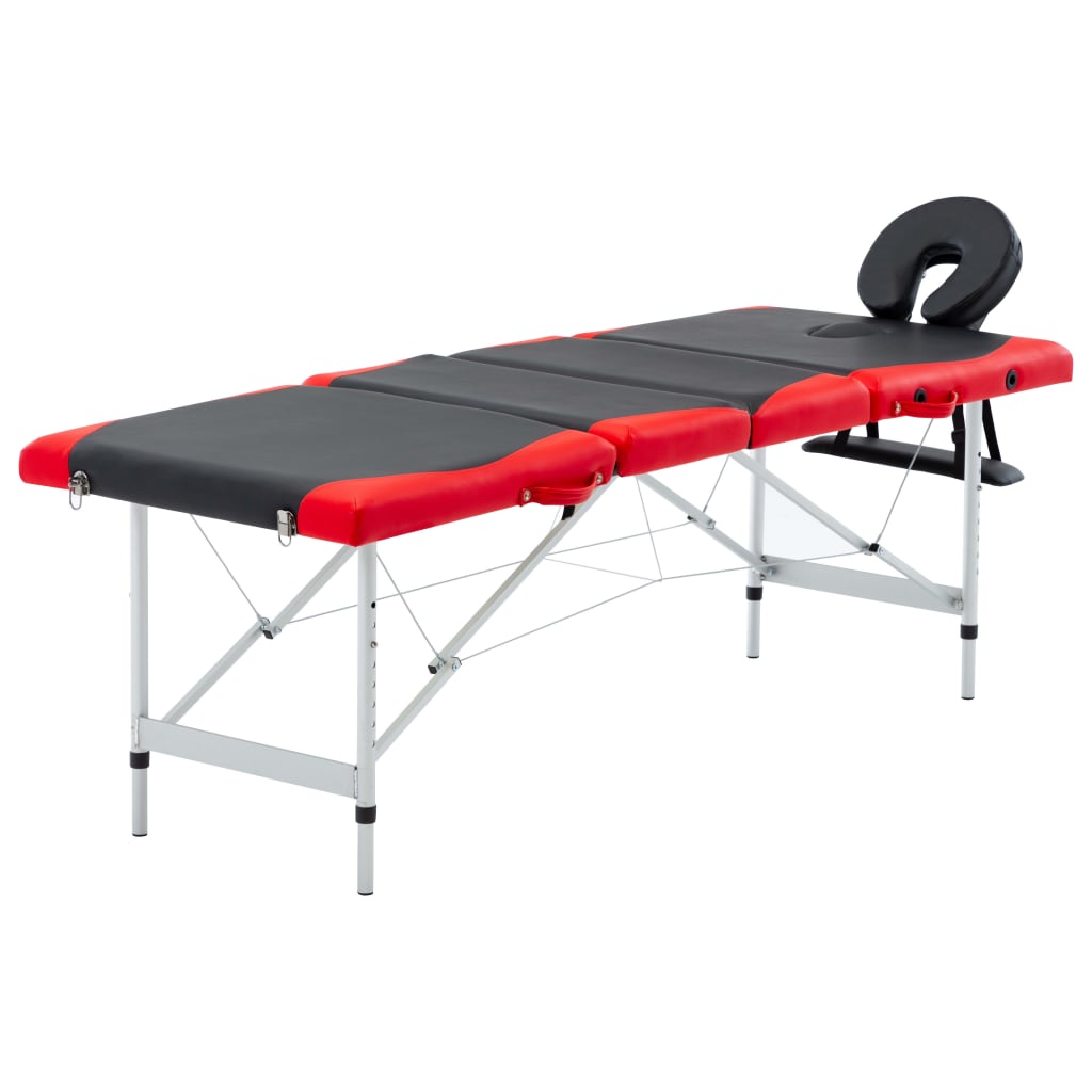 Sklopivi masažni stol s 4 zone aluminijski crno-crveni