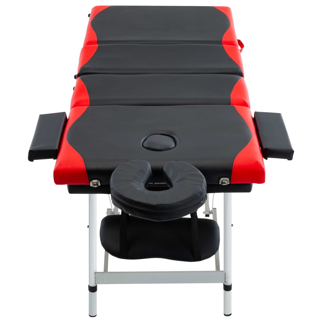 vidaXL Mesa de massagem dobrável 4 zonas alumínio preto e vermelho