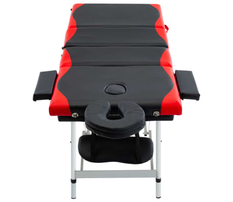 vidaXL Table de massage pliable 4 zones Aluminium Noir et rouge