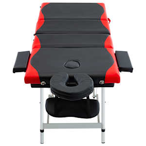 vidaXL Table de massage pliable 4 zones Aluminium Noir et rouge