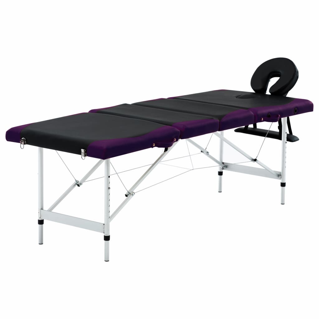 vidaXL Masă pliabilă de masaj, 4 zone, aluminiu, negru și violet vidaXL