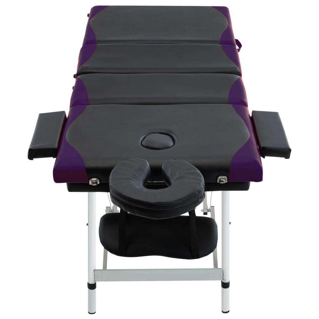 vidaXL 4-conska zložljiva masažna miza aluminij črna in vijolična
