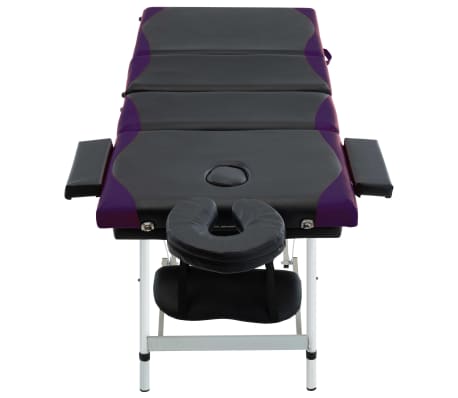 vidaXL Mesa de massagem dobrável 4 zonas alumínio preto e roxo