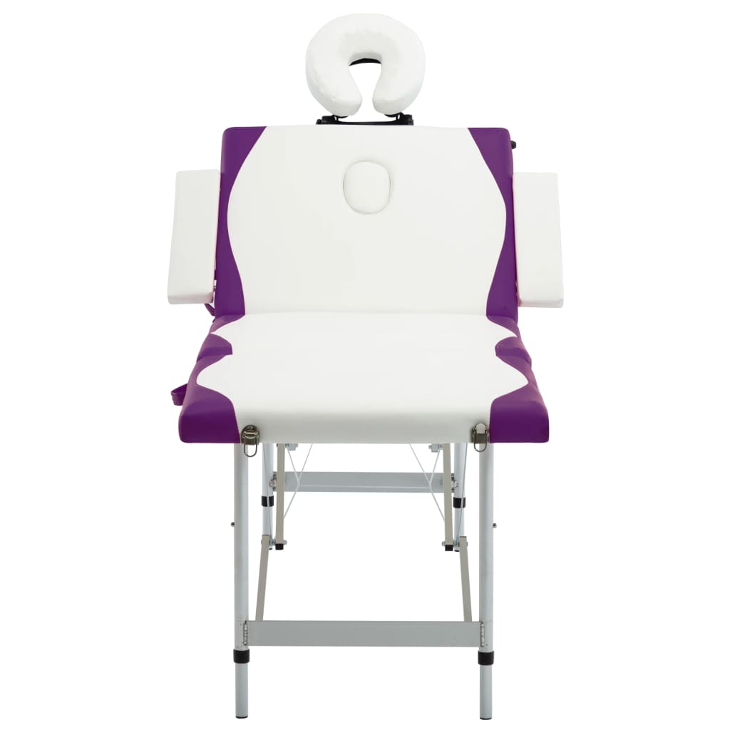 vidaXL Mesa de massagem dobrável 4 zonas alumínio branco e roxo