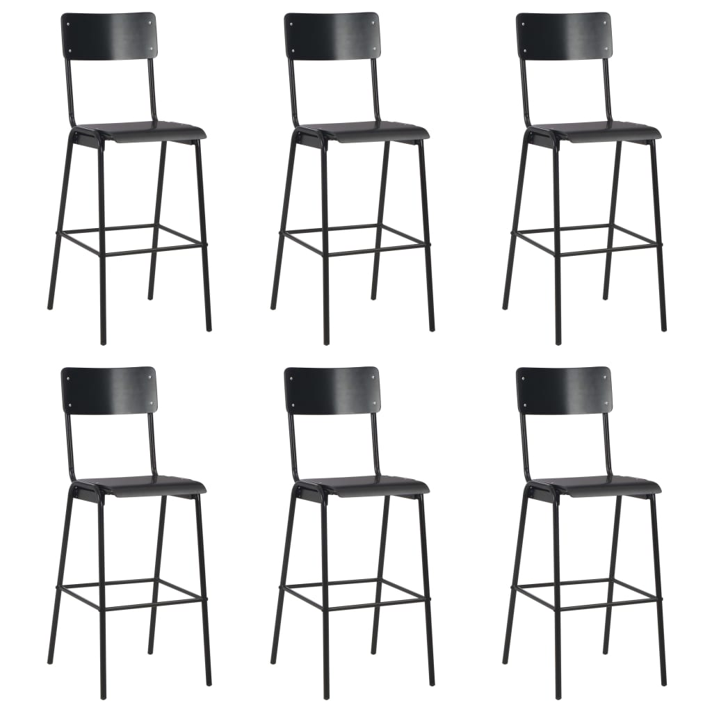 vidaXL Chaises de bar 6 pcs Noir Contreplaqué solide et acier