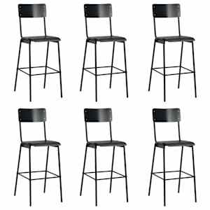 Barski stolčki 6 kosov črni trden vezan les in jeklo