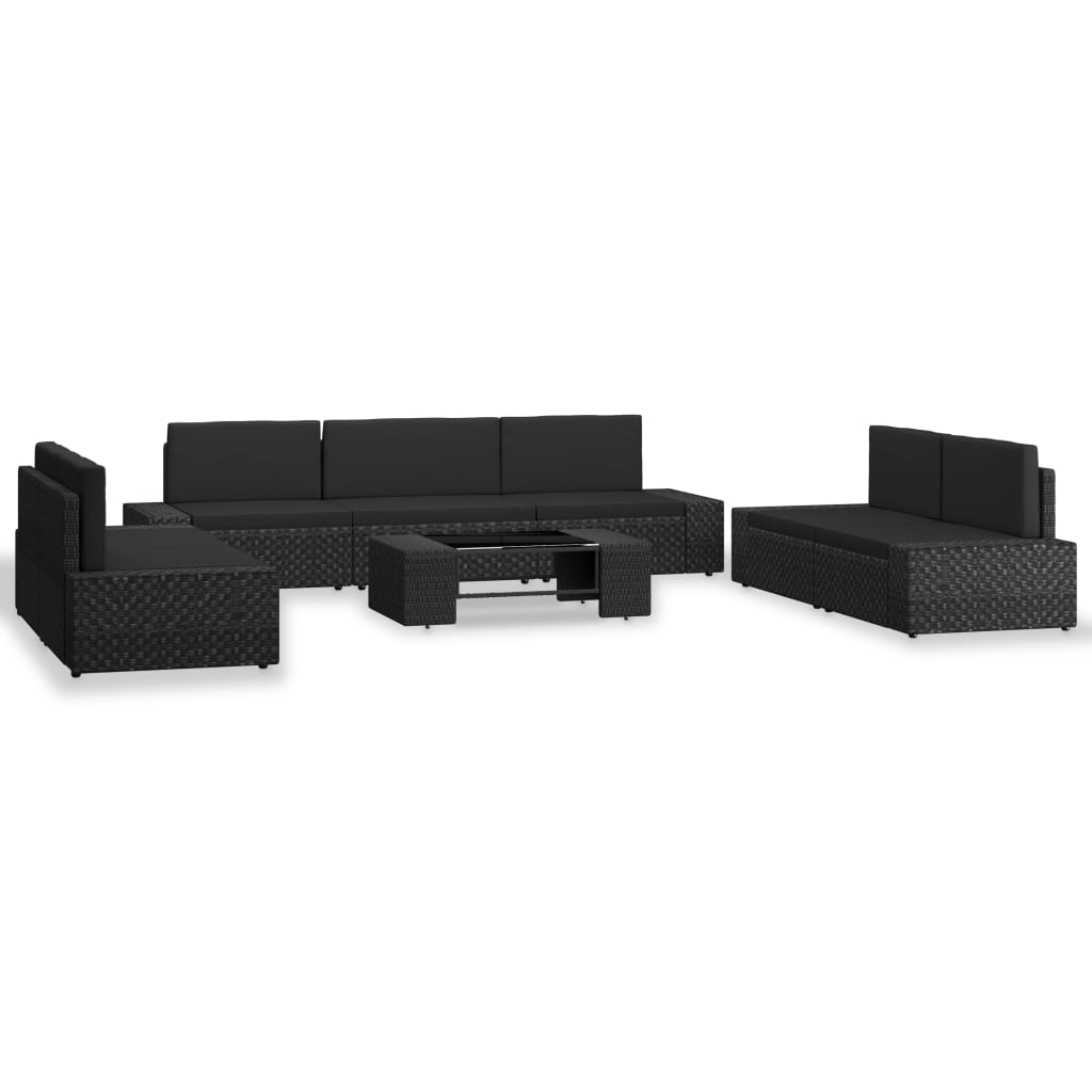 vidaXL Set mobilier de grădină, 8 piese, negru, poliratan