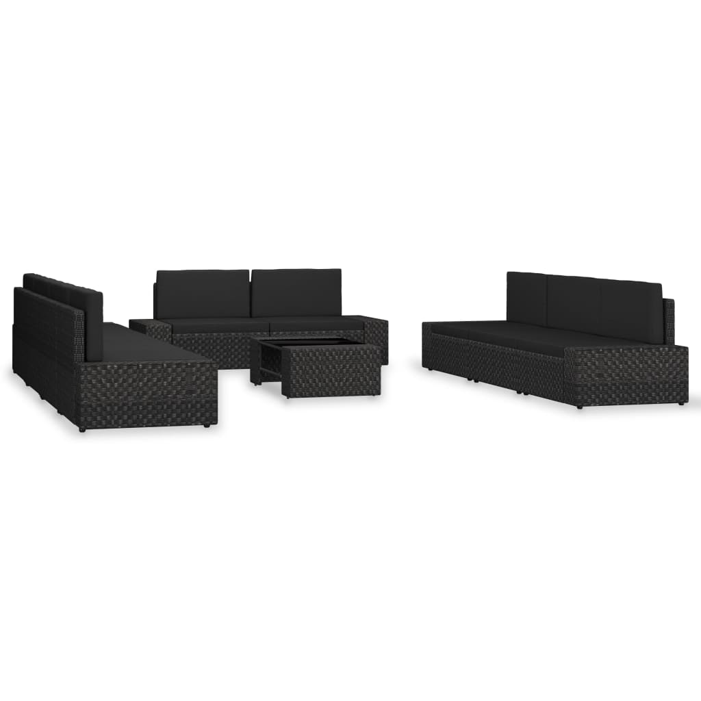 vidaXL 10-tlg. Garten-Lounge-Set Poly Rattan Schwarz