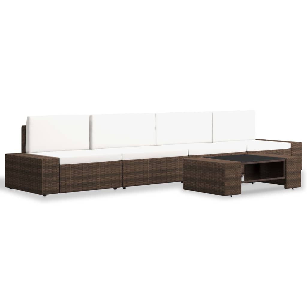 

vidaXL 5-delige Loungeset poly rattan bruin