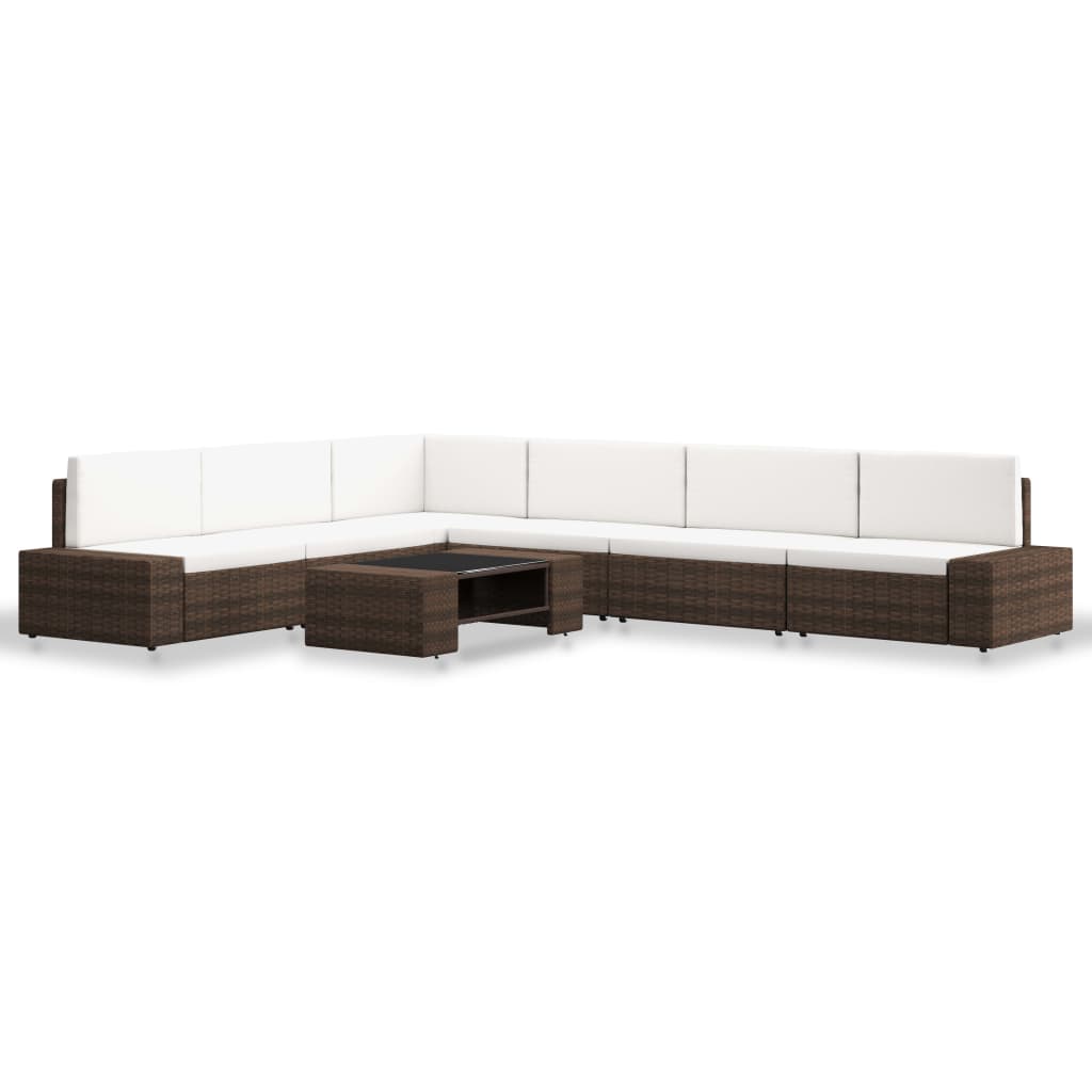 

vidaXL 7-delige Loungeset poly rattan bruin