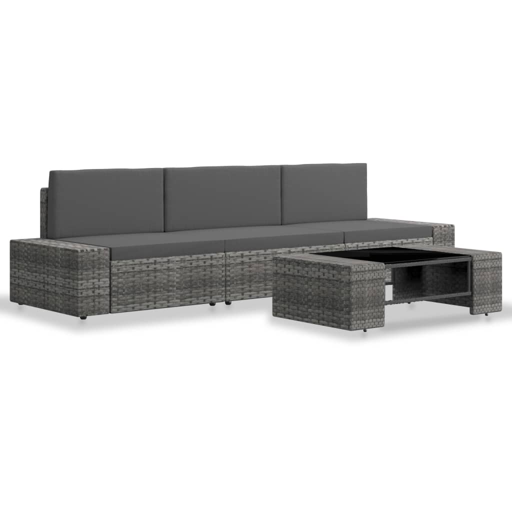 

vidaXL 4-delige Loungeset poly rattan grijs
