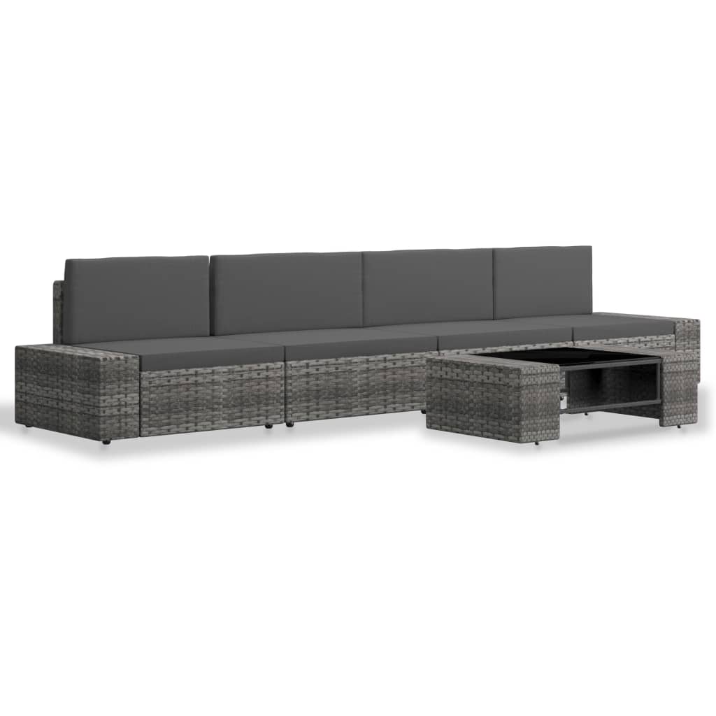 

vidaXL 5-delige Loungeset poly rattan grijs