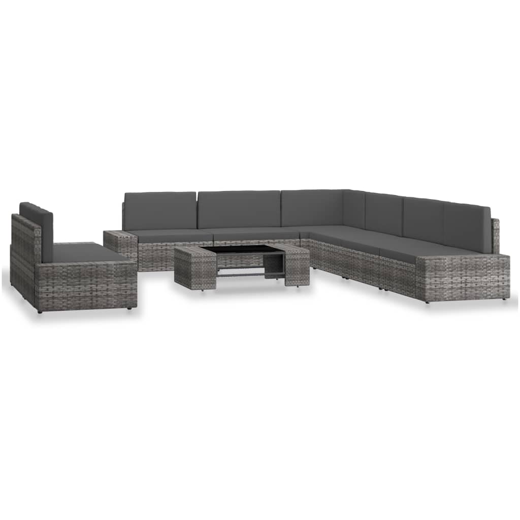 vidaXL Juego de muebles de jardín 9 piezas ratán sintético gris