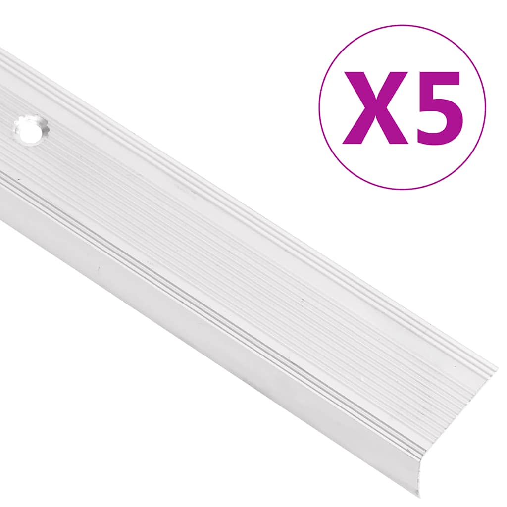 vidaXL Obroba za stopnice L-oblike 5 kosov aluminij 90 cm srebrna