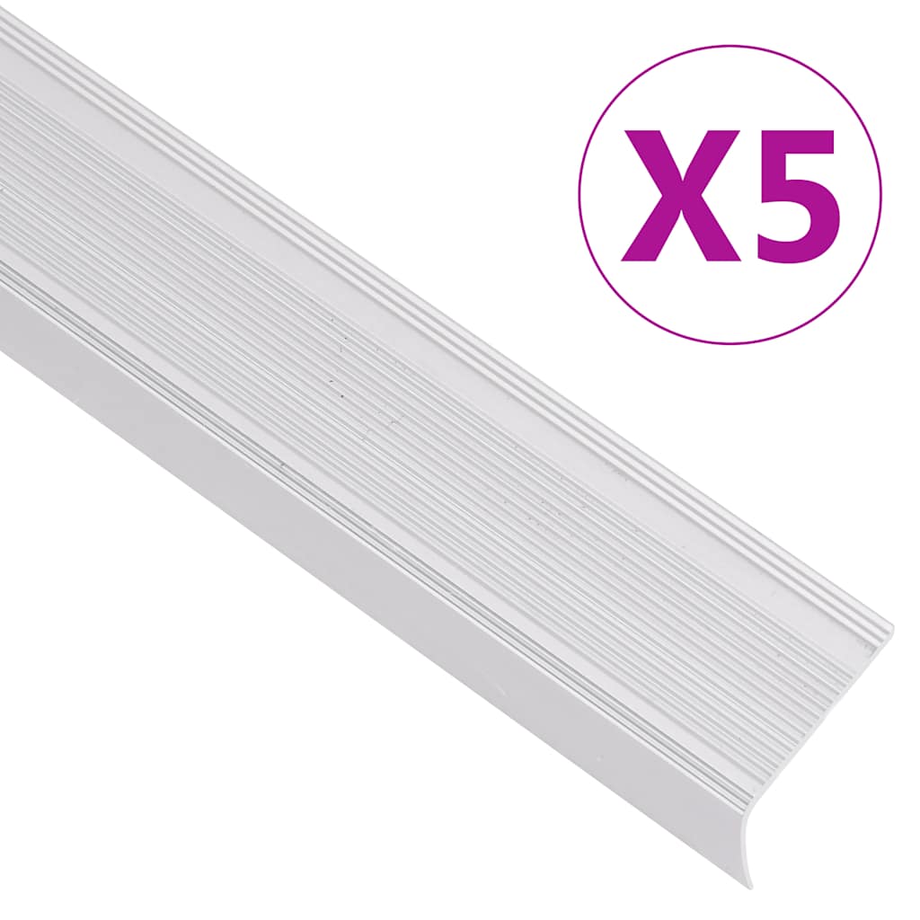 vidaXL Obroba za stopnice L-oblike 5 kosov aluminij 90 cm srebrna