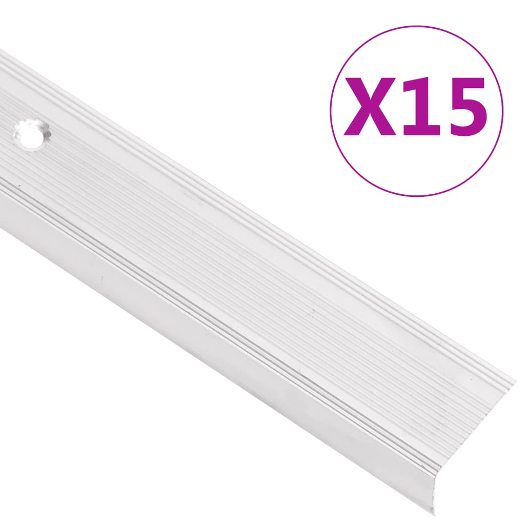 vidaXL Profile trepte în formă de L, 15 buc, argintiu, 90 cm, aluminiu poza vidaxl.ro