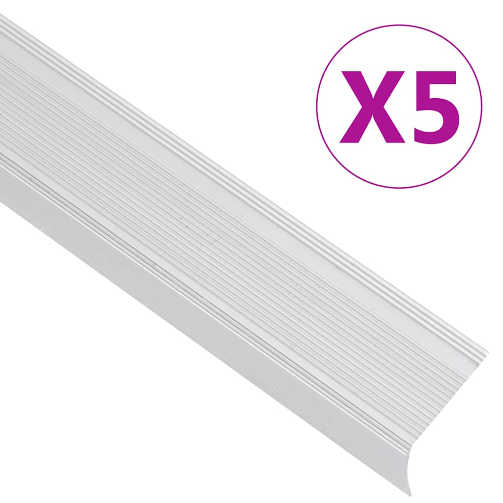 vidaXL Obroba za stopnice L-oblike 5 kosov aluminij 90 cm srebrna