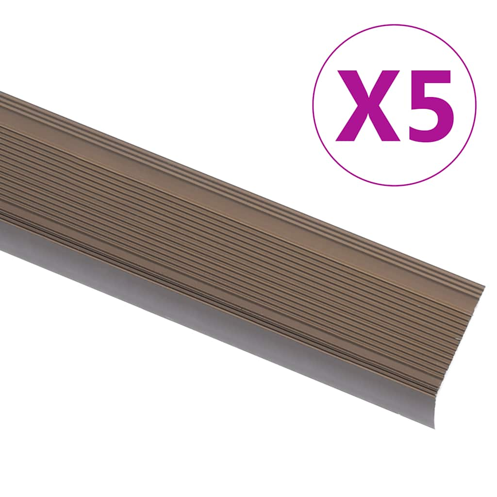 vidaXL Obroba za stopnice L-oblike 5 kosov aluminij 90 cm rjave