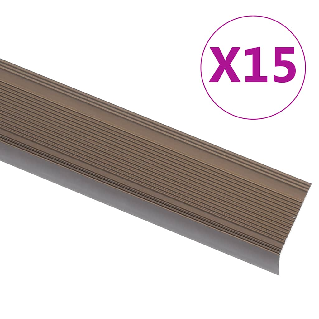 vidaXL Obrobe za stopnice L-oblike 15 kosov aluminij 90 cm rjave