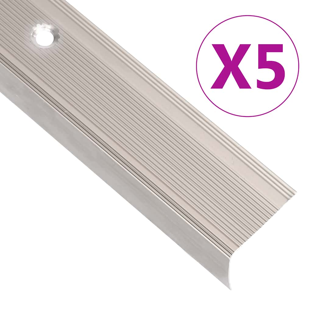 vidaXL Obroba za stopnice L-oblike 5 kos aluminij 90 cm barva penine