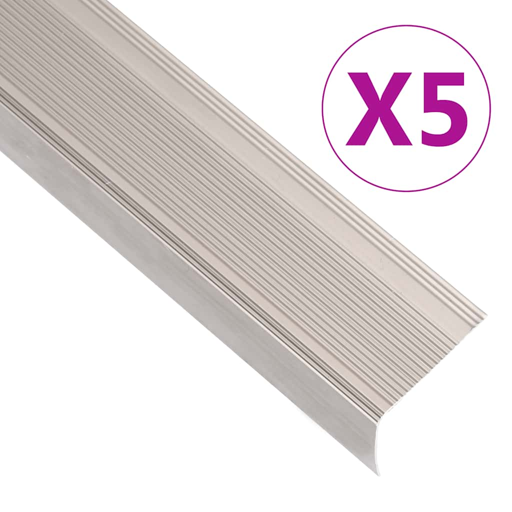 vidaXL Obroba za stopnice L-oblike 5 kos aluminij 90 cm barva penine