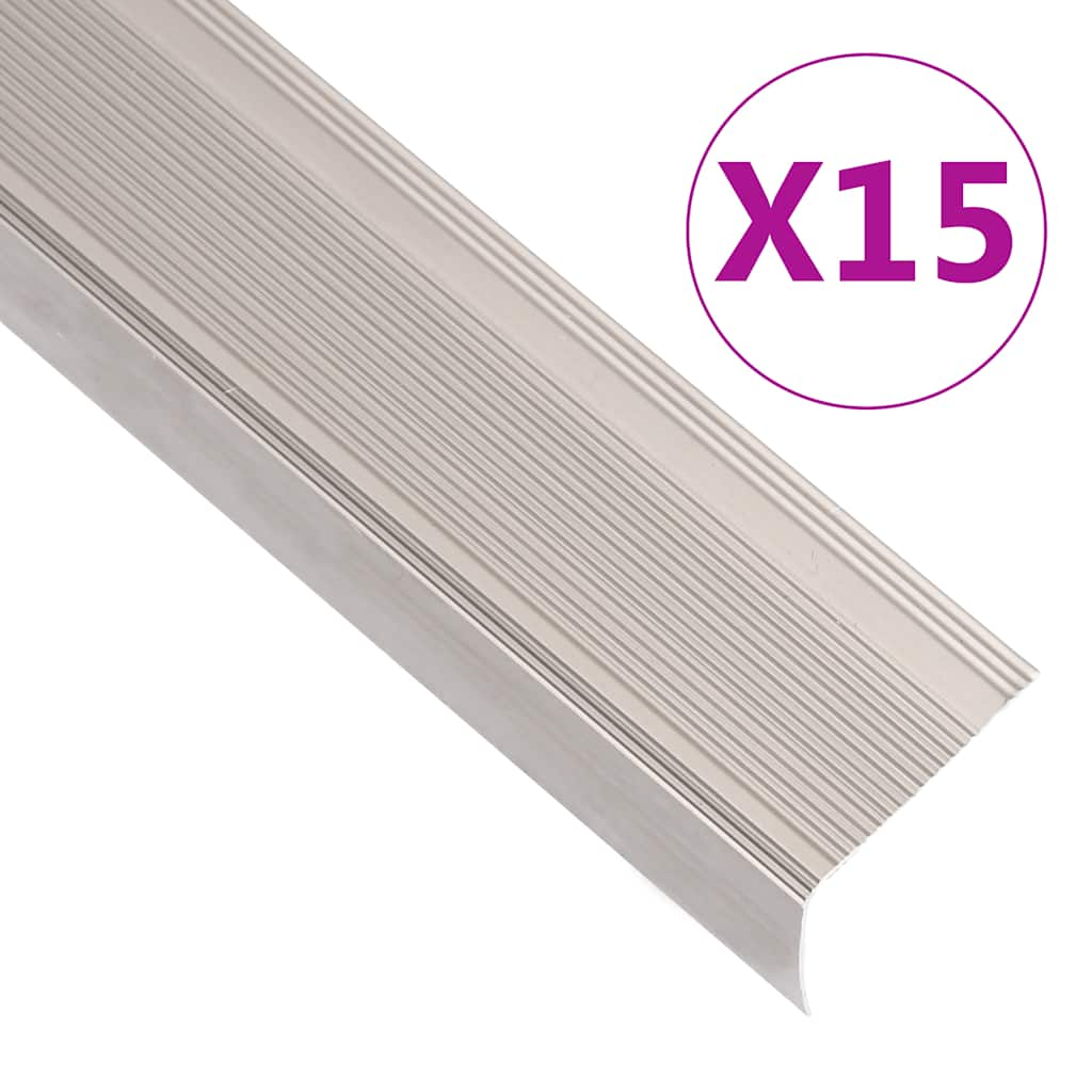 vidaXL Obroba za stopnice L-oblike 15 kos aluminij 90 cm barva penine