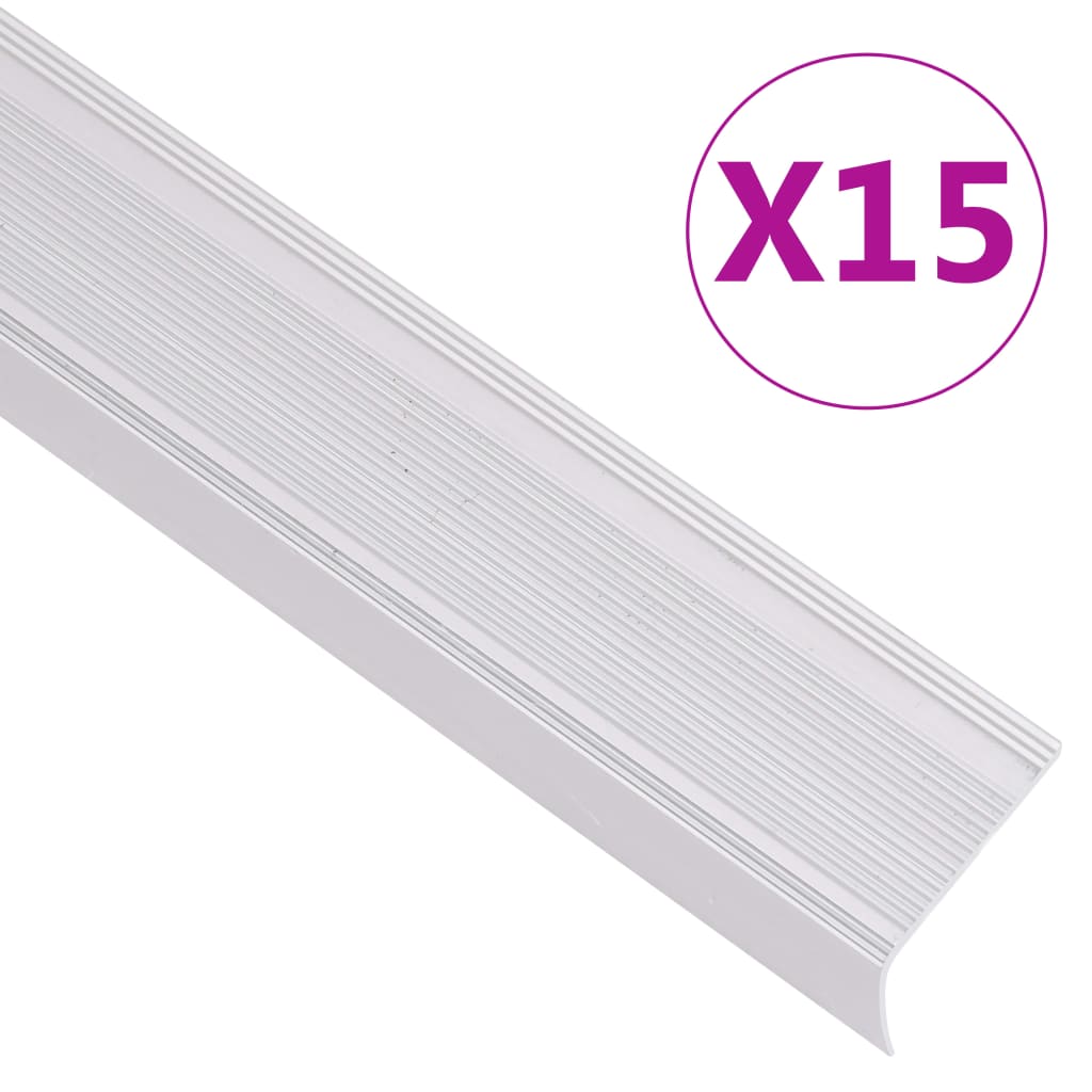 vidaXL Obrobe za stopnice L-oblike 15 kosov aluminij 67 cm srebrne