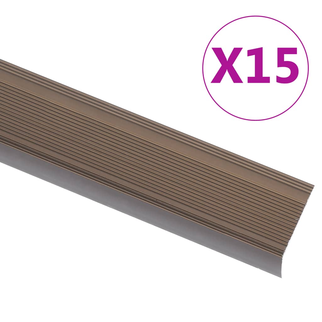 VidaXL Obroba Za Stopnice L-oblike 15 Kosov Aluminij 134 Cm Rjava