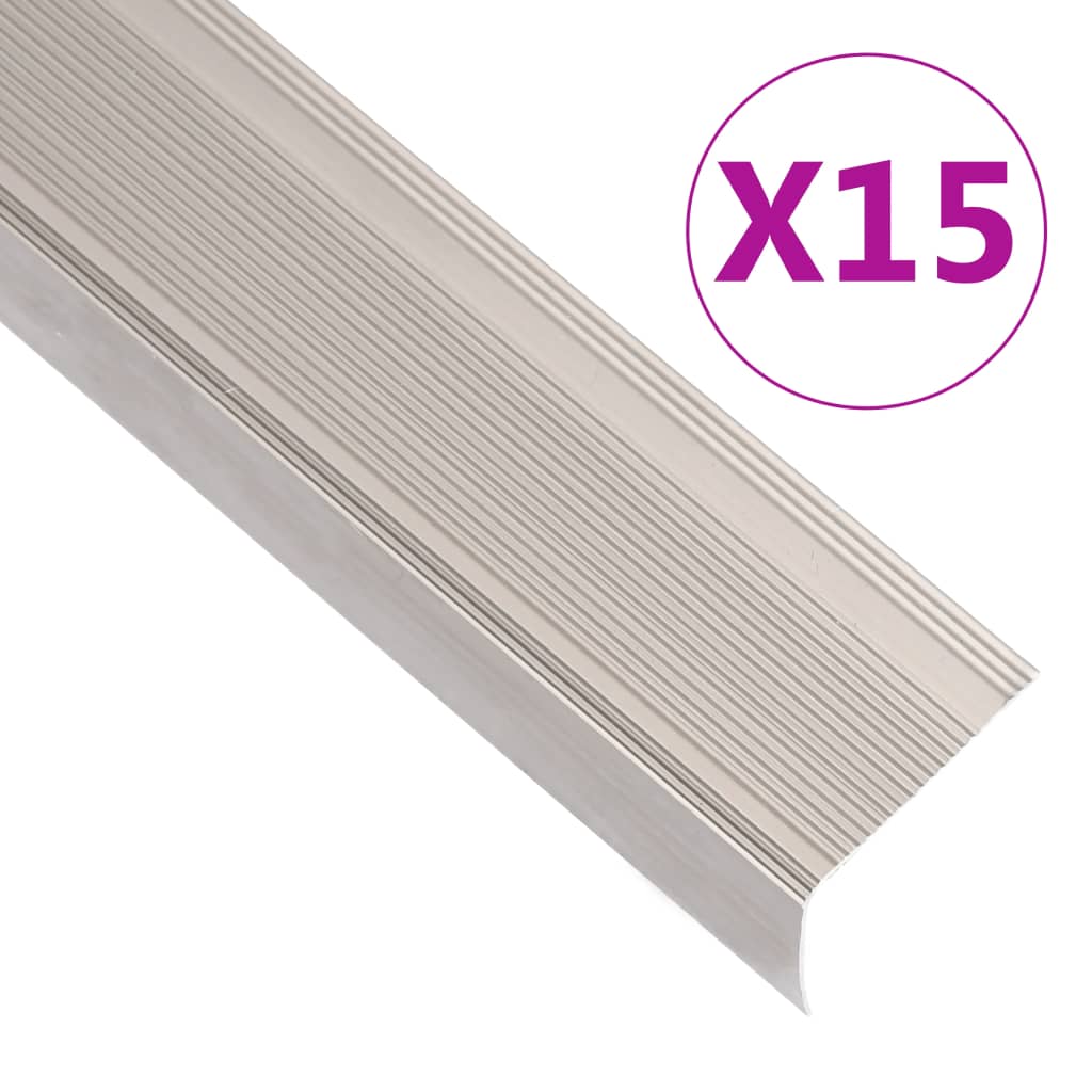 VidaXL Obroba Za Stopnice L-oblike 15 Kos Aluminij 134 Cm Barva Penine