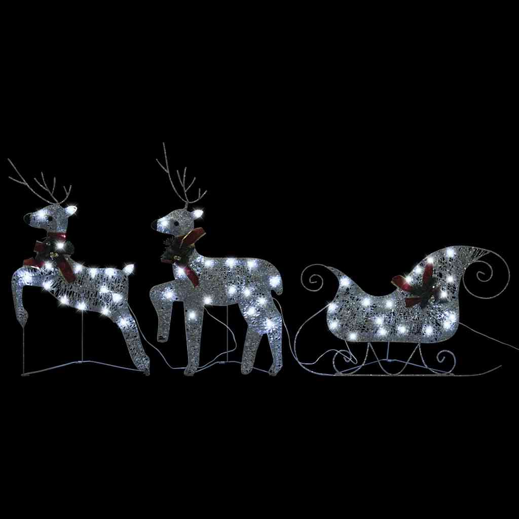 vidaXL Kerstdecoratie rendieren en slee 60 LED's zilverkleurig afbeelding