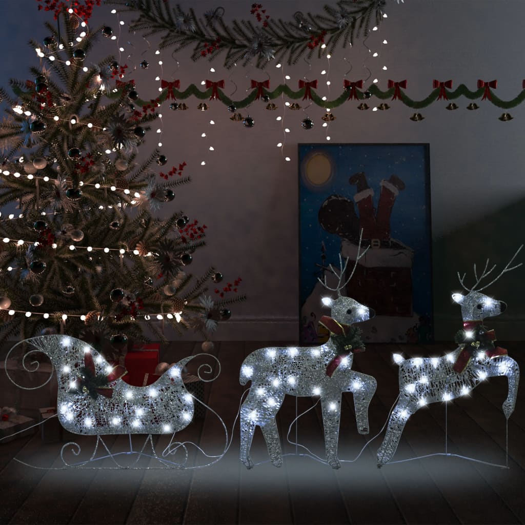 Bilde av Vidaxl Reinsdyr Og Slede Julepynt 60 Lysdioder Utendørs Sølv
