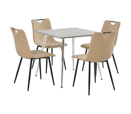 vidaXL Essgruppe 5-tlg. Kunstleder Creme Esstisch 4 Stühle