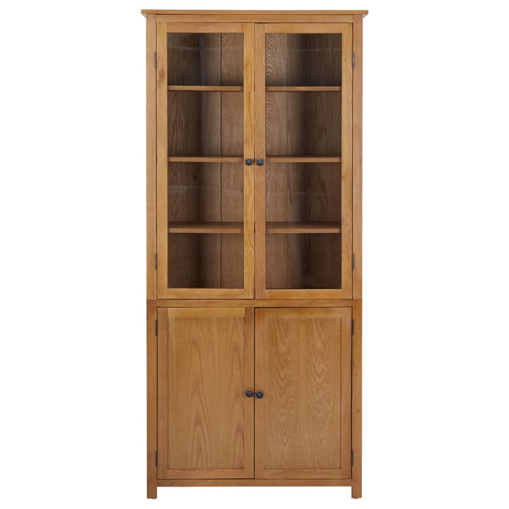 vidaXL Bibliotecă cu 4 uși, 90x35x200 cm, lemn masiv stejar & sticlă