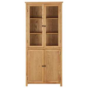 vidaXL Βιβλιοθήκη με 4 Πόρτες 80x35x180 εκ. Μασίφ Ξύλο Δρυός και Γυαλί