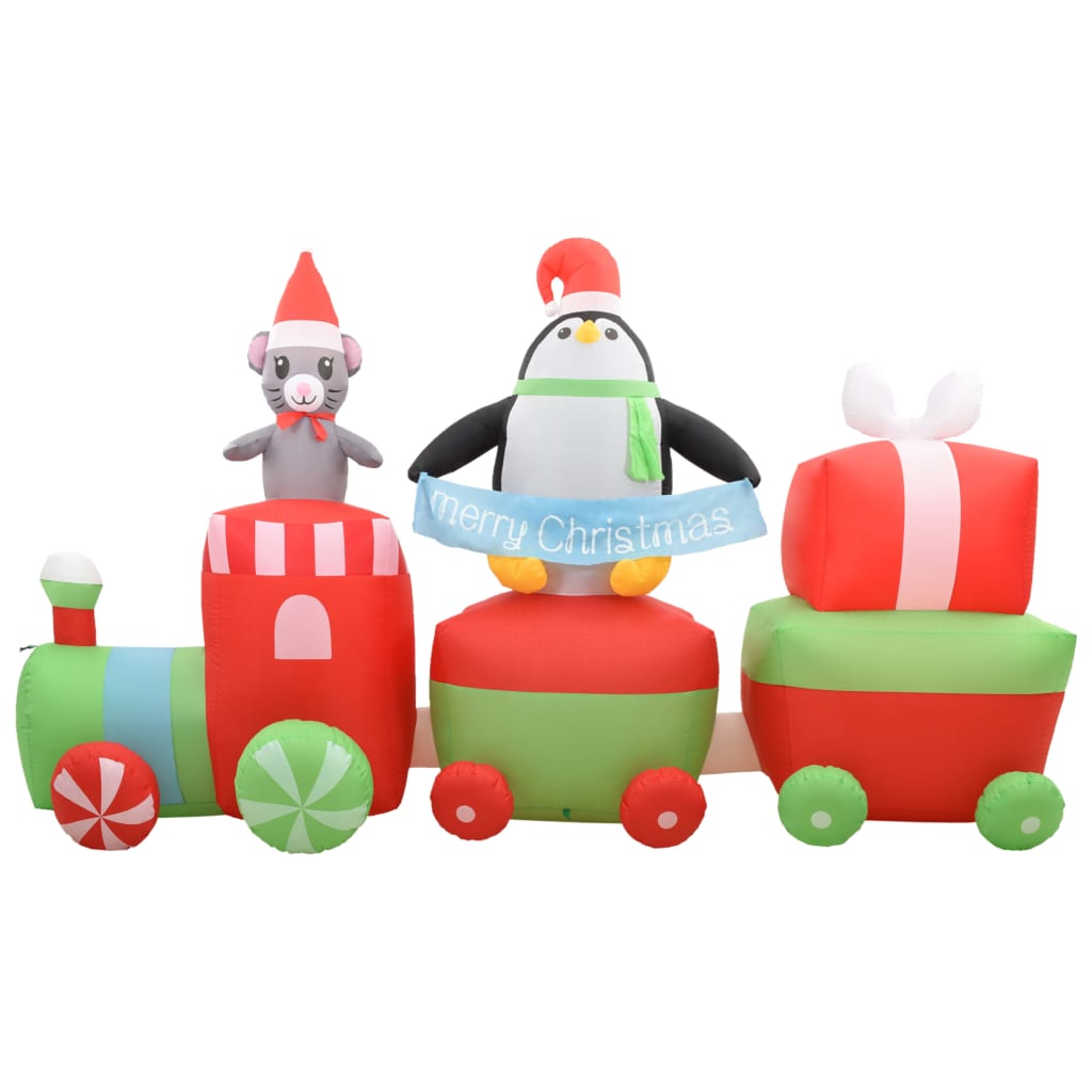 Felfújható LED-es karácsonyi pingvin és egér vonaton IP44 350cm 