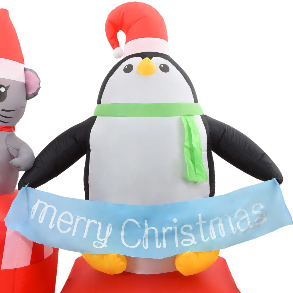 Felfújható LED-es karácsonyi pingvin és egér vonaton IP44 350cm 