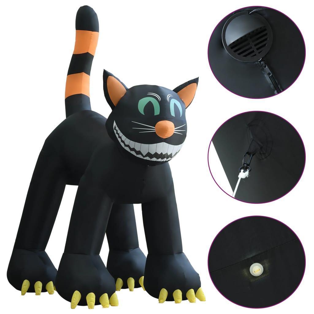 vidaXL Halloween täytettävä musta kissa LED-valoilla XXL 6 m