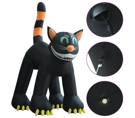 vidaXL Gato negro inflable de Halloween con LED XXL 6 m
