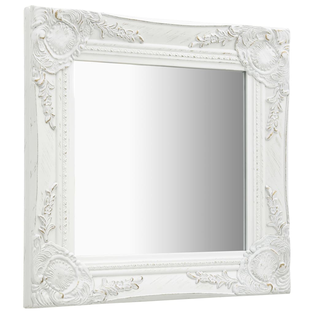 Oglindă de perete în stil baroc, alb, 40 x 40 cm