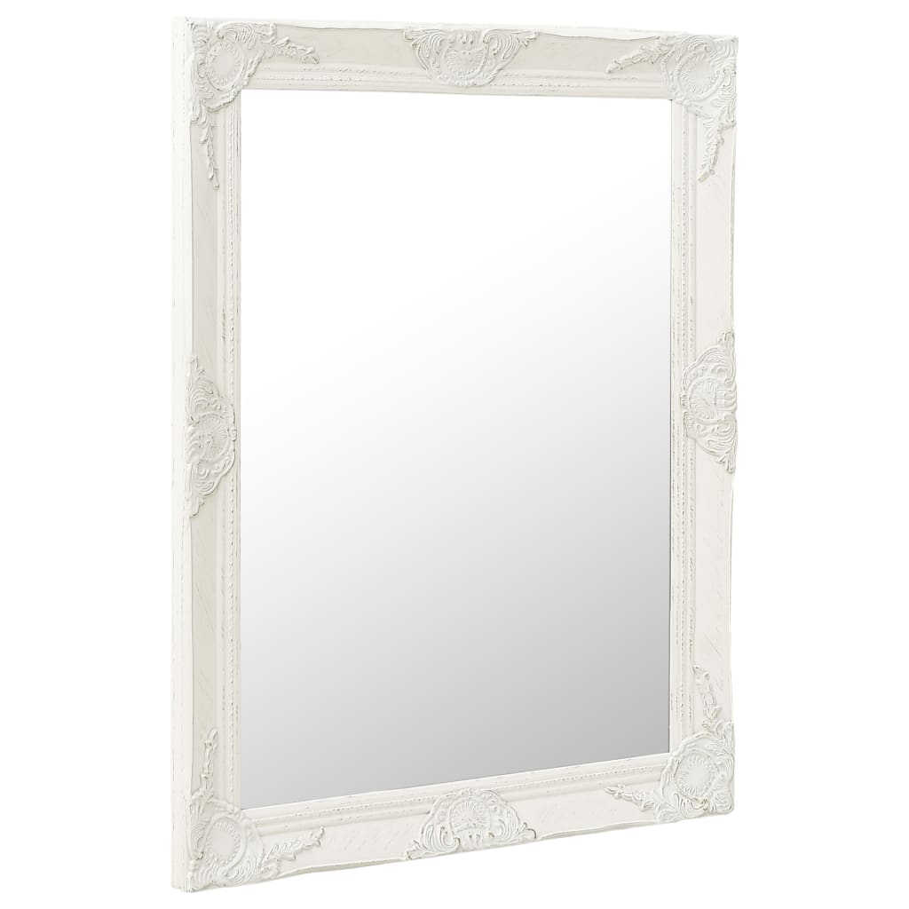 vidaXL Wall Mirror Baroque Style 23.6"x21.5" White