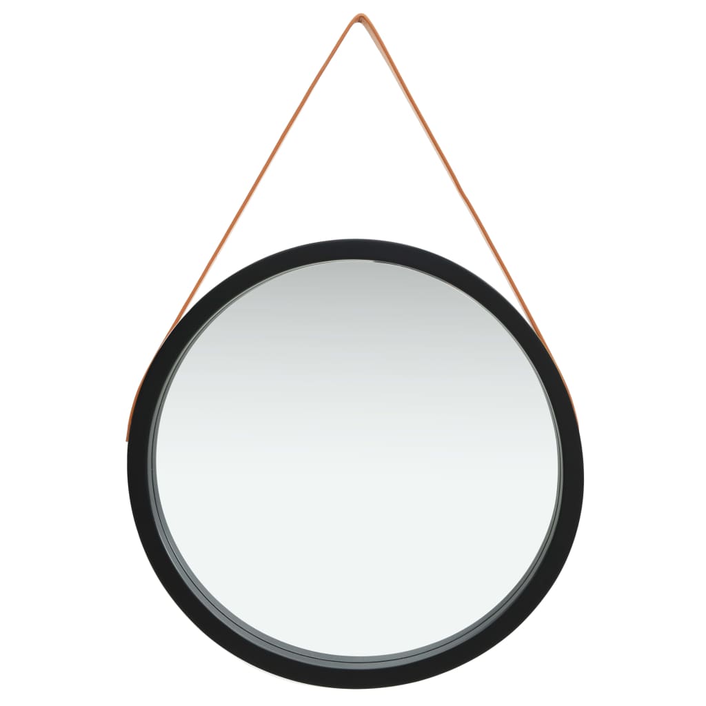 Image of vidaXL Wall Mirror with Strap 60 cm Black