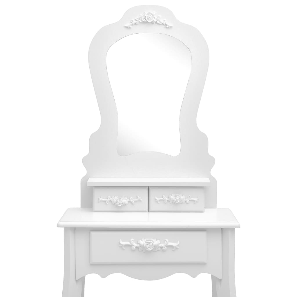 Fehér császárfa fésülködőasztal-szett ülőkével 50 x 59 x 136 cm 